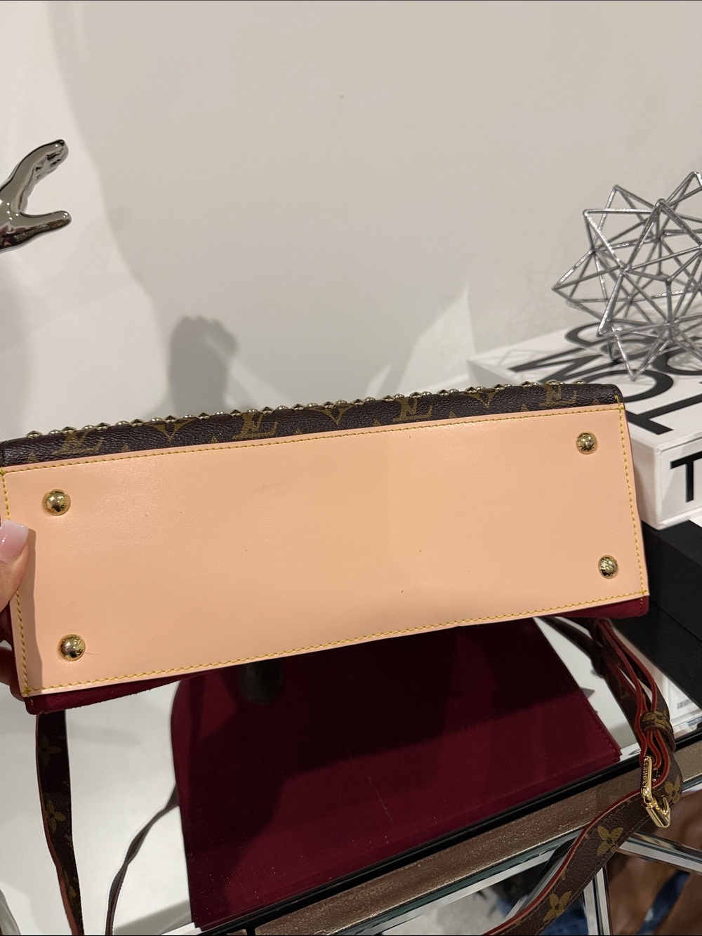 Monogram Studded Brown Satchel with Gold Accents inspired - Picture 10 of 14